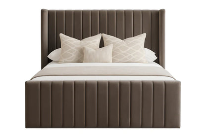 Luxury Velvet Upholstered Bed Frame with Wingback Headboard – Hotel Style Platform Bed UK