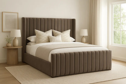 Luxury Velvet Upholstered Bed Frame with Wingback Headboard – Hotel Style Platform Bed UK