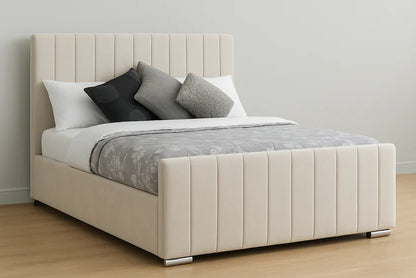 Luxury Upholstered Bed Frame with Fluted Headboard & Optional Mattress