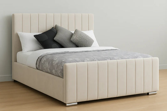 Luxury Upholstered Bed Frame with Fluted Headboard & Optional Mattress