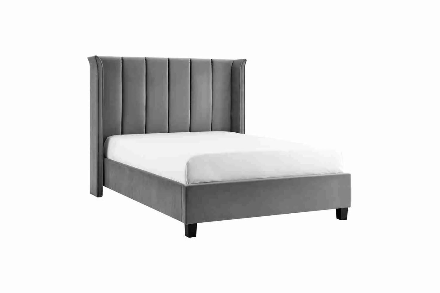 Polaris Silver Velvet Double Bed Frame – 4ft6 Upholstered Wingback Bed