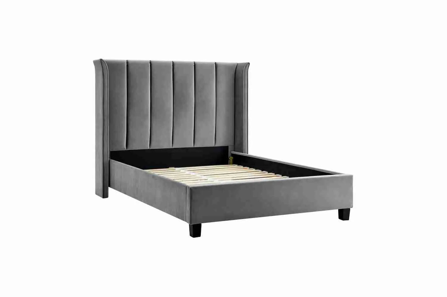 Polaris Silver Velvet Double Bed Frame – 4ft6 Upholstered Wingback Bed
