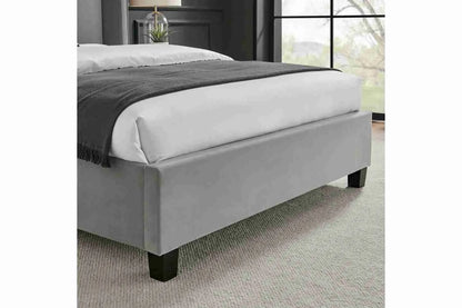 Polaris Silver Velvet Double Bed Frame – 4ft6 Upholstered Wingback Bed