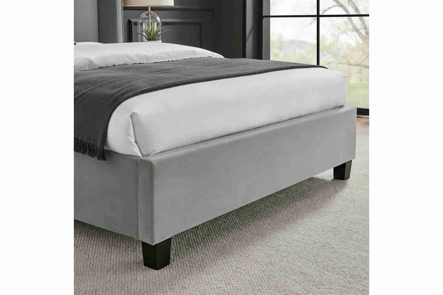 Polaris Silver Velvet Double Bed Frame – 4ft6 Upholstered Wingback Bed