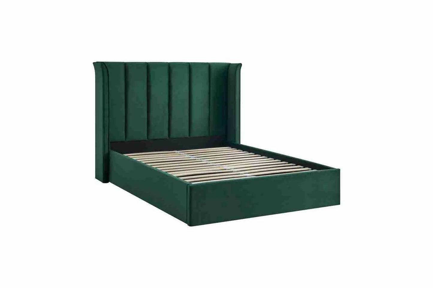 Polaris Green Velvet Ottoman Storage Bed Frame – King Size Bed with Lift-Up Storage