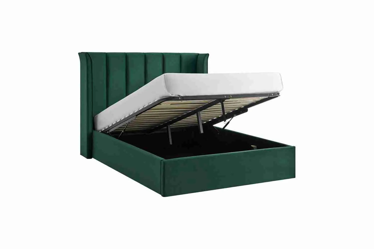 Polaris Green Velvet Ottoman Storage Bed Frame – King Size Bed with Lift-Up Storage