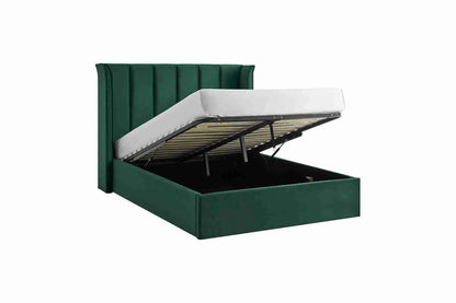 Polaris Green Velvet Ottoman Storage Bed Frame – King Size Bed with Lift-Up Storage
