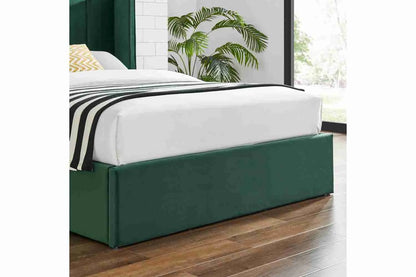 Polaris Green Velvet Ottoman Storage Bed Frame – King Size Bed with Lift-Up Storage