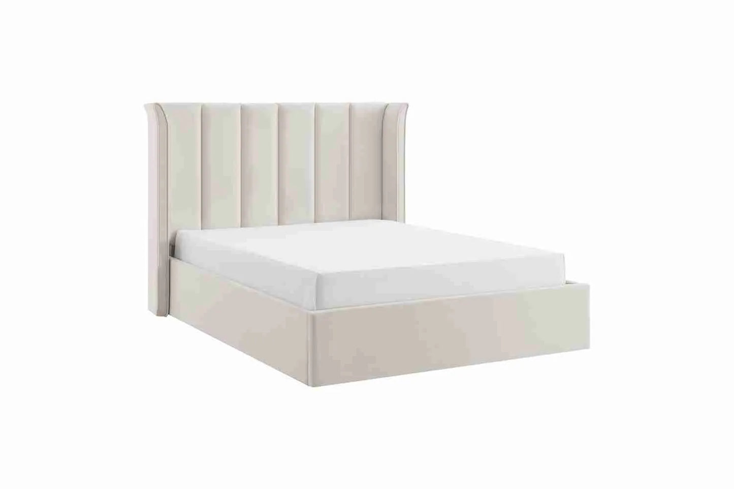 Polaris Bed Frame Natural Ottoman Double | Velvet Storage Bed 4ft6 UK