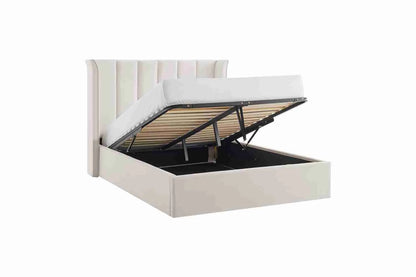 Polaris Bed Frame Natural Ottoman Double | Velvet Storage Bed 4ft6 UK