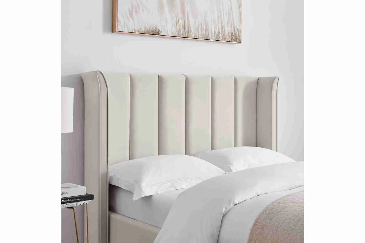 Polaris Bed Frame Natural Ottoman Double | Velvet Storage Bed 4ft6 UK