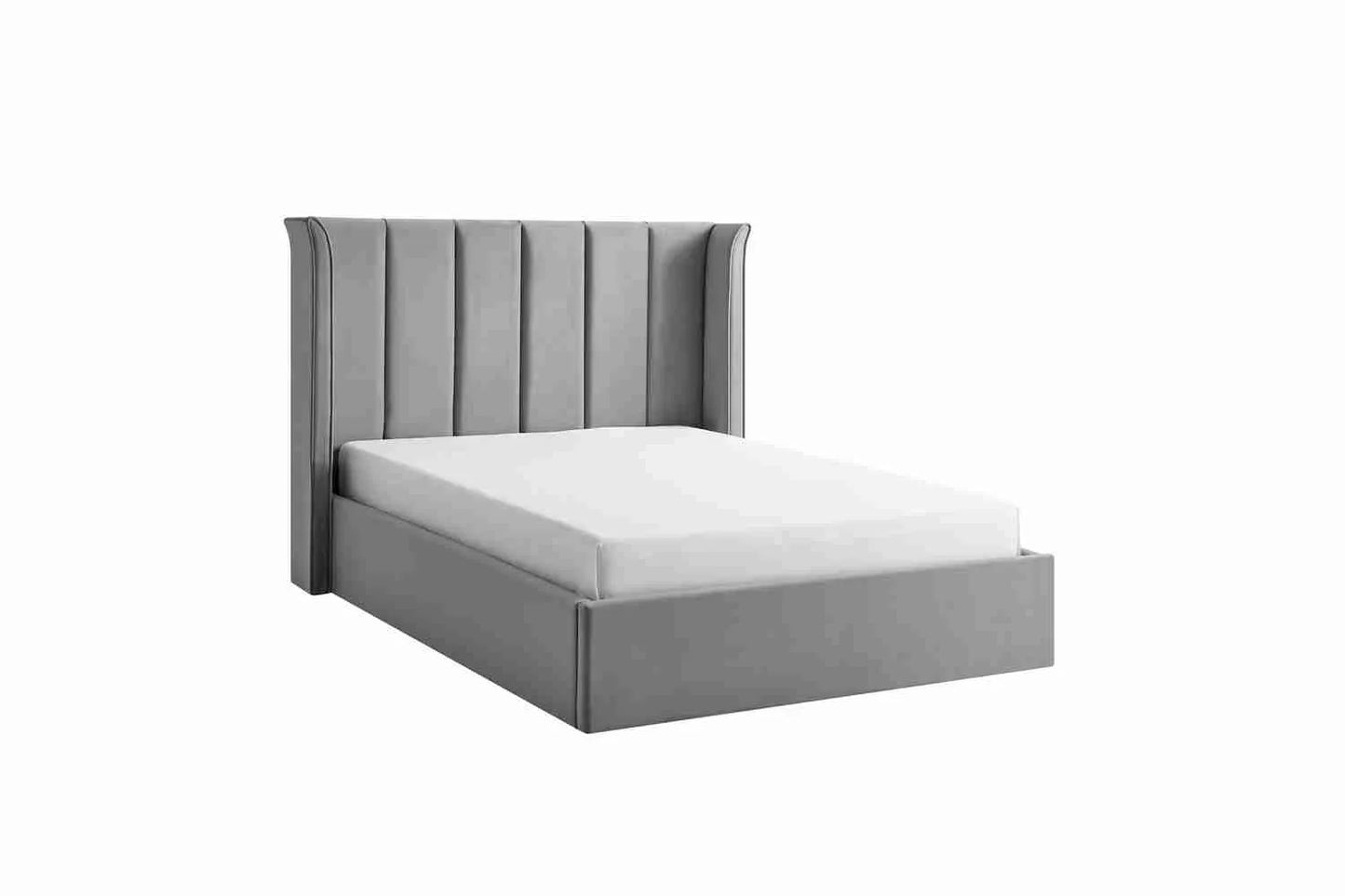 Polaris Silver Double Ottoman Storage Bed Frame – Recycled Velvet with High Wing Headboard