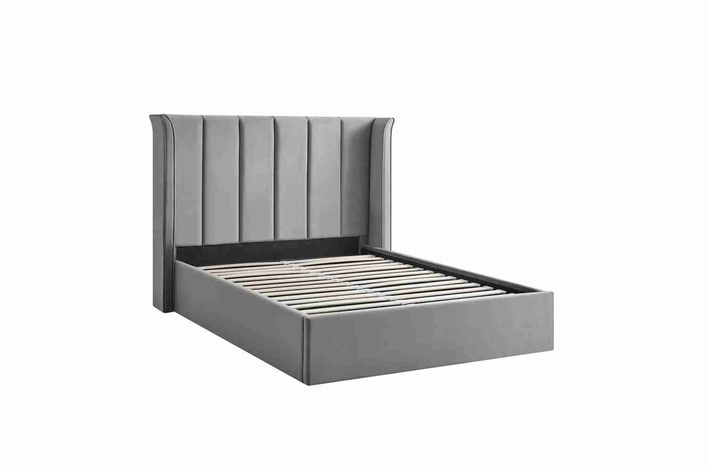Polaris Silver Double Ottoman Storage Bed Frame – Recycled Velvet with High Wing Headboard