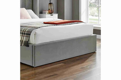 Polaris Silver Double Ottoman Storage Bed Frame – Recycled Velvet with High Wing Headboard