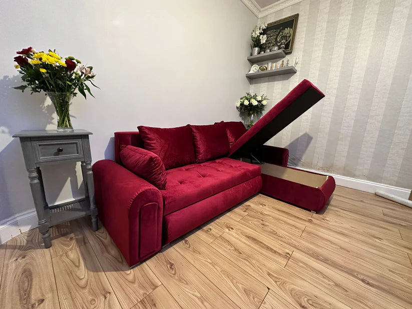 Berlin Universal Corner Sofa Bed with Storage – Maroon