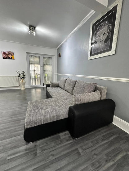 Berlin Universal Corner Sofa Bed with Storage – Grey Black