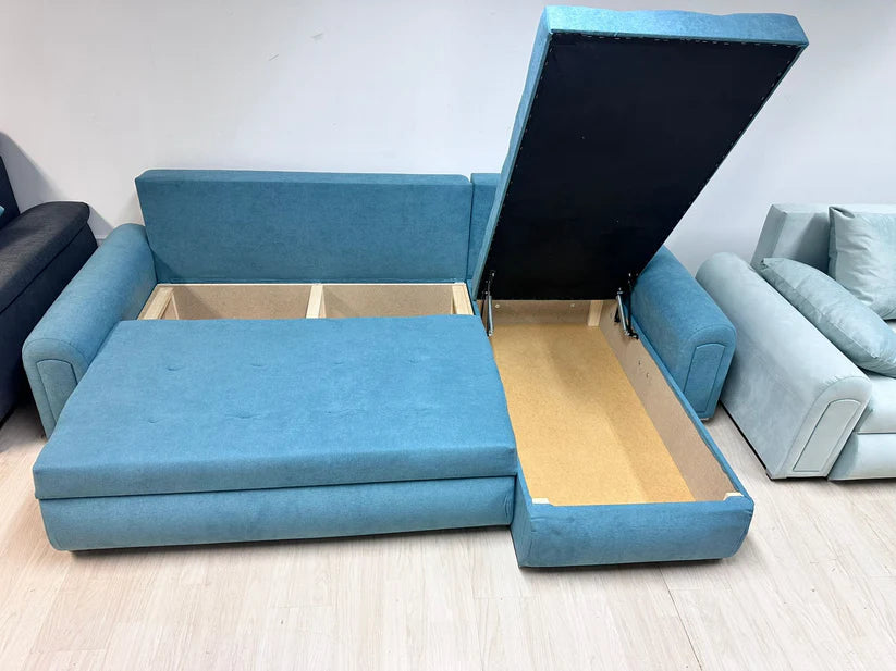 Berlin Universal Corner Sofa Bed with Storage – Sky Blue