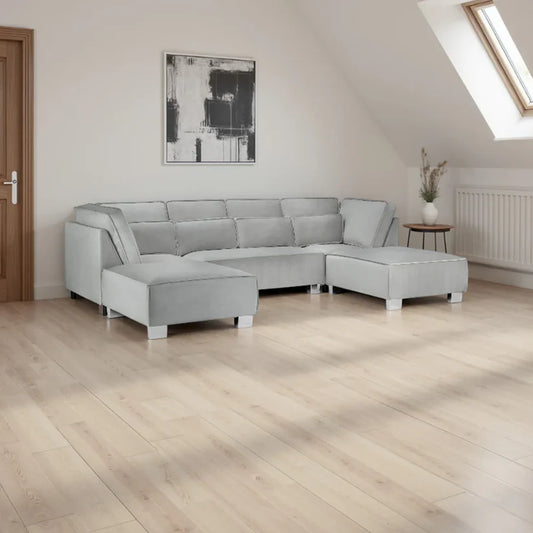 Sloane Grey U-Shape Corner Sofa – Large Luxury Full Back U-Shaped Sofa | UK