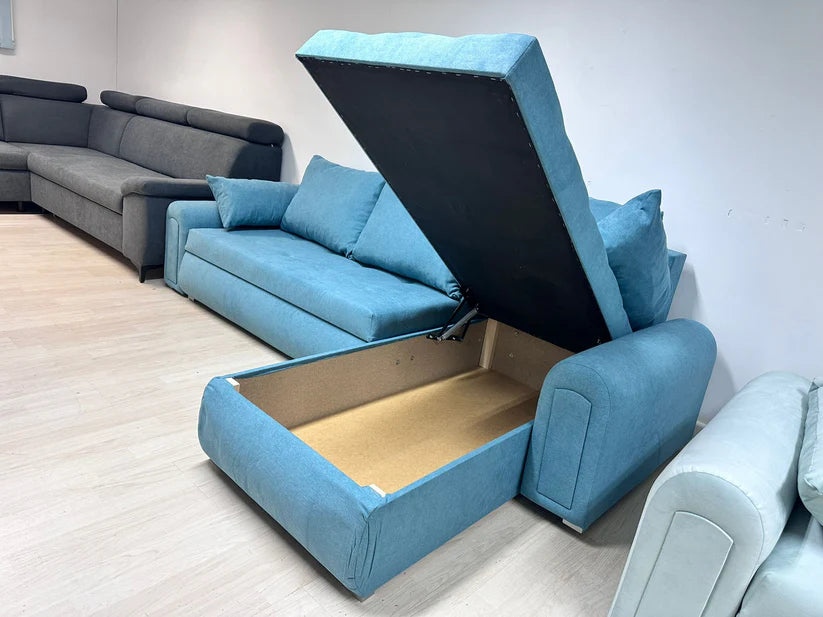 Berlin Universal Corner Sofa Bed with Storage – Sky Blue