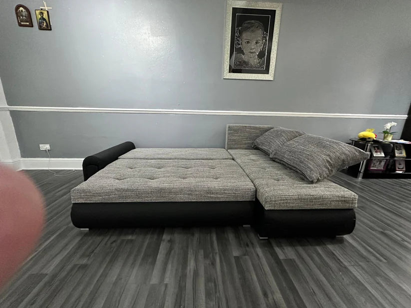 Berlin Universal Corner Sofa Bed with Storage – Grey Black
