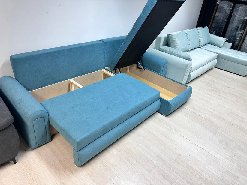 Berlin Universal Corner Sofa Bed with Storage – Sky Blue