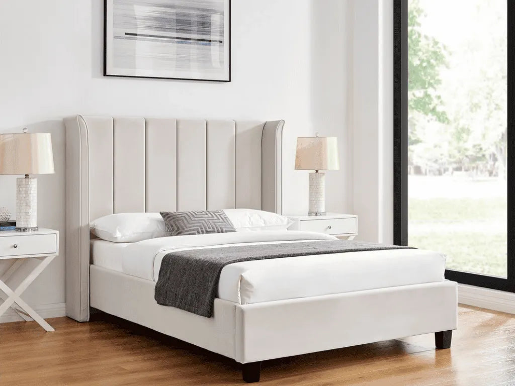 Polaris Bed Frame Natural King | Sustainable Velvet King Size Bed UK