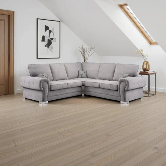 Verona Fullback Grey Large Corner Sofa – Classic Fabric L-Shaped Sofa for UK Homes