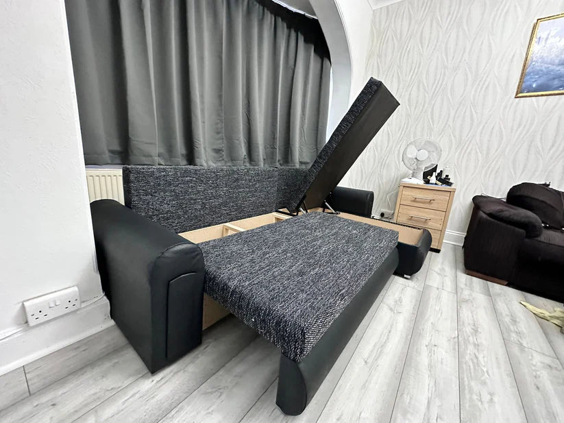 Berlin Universal Corner Sofa Bed with Storage – Black