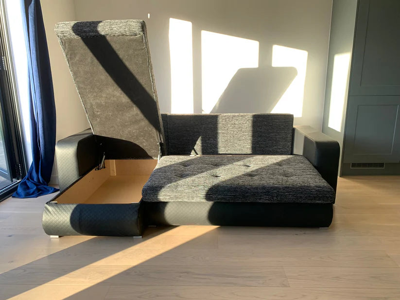 Berlin Universal Corner Sofa Bed with Storage – Black