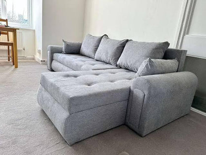 Berlin Universal Corner Sofa Bed with Storage – Light Grey Green
