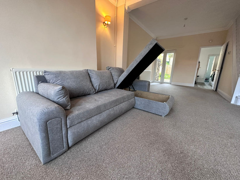 Berlin Universal Corner Sofa Bed with Storage – Light Grey Green