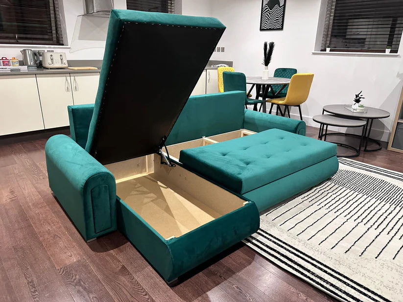 Berlin Universal Corner Sofa Bed with Storage – Teal