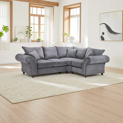 Windsor Fullback Grey Right Hand Facing Corner Sofa – Classic Fabric L-Shaped Sofa