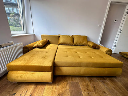 Berlin Universal Corner Sofa Bed with Storage – Mustard Gold