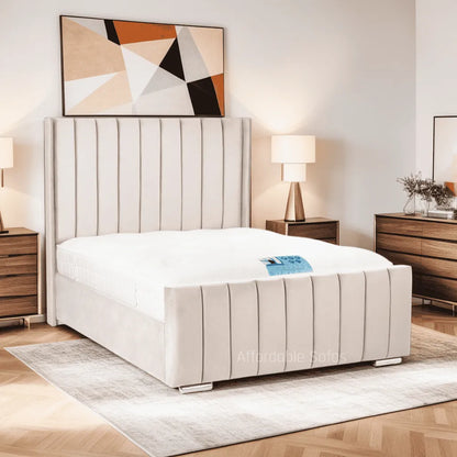 Arizona Slate Beige Bed Frame – Double & King Size with Optional Ottoman Storage and Mattress
