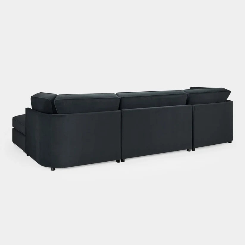 Belgravia Black U-Shape Corner Sofa – Large Luxury Velvet U-Shaped Sofa with Footstool | UK