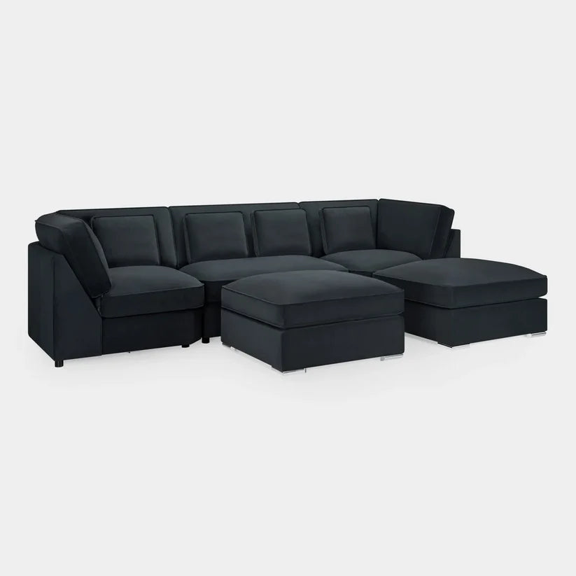 Belgravia Black U-Shape Corner Sofa – Large Luxury Velvet U-Shaped Sofa with Footstool | UK