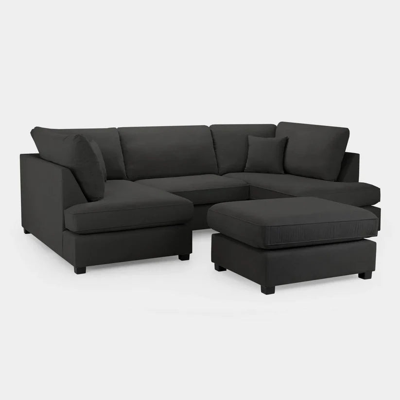 Carnaby Black U-Shape Corner Sofa – Large Fabric U-Shaped Sofa | UK