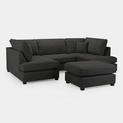 Carnaby Black U-Shape Corner Sofa – Large Fabric U-Shaped Sofa | UK
