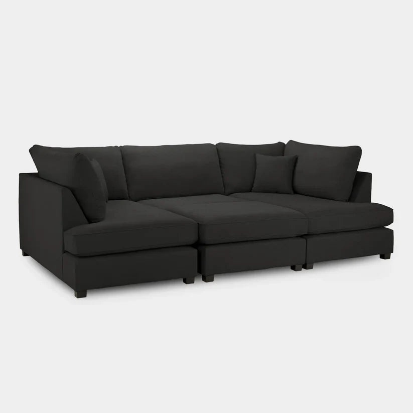 Carnaby Black U-Shape Corner Sofa – Large Fabric U-Shaped Sofa | UK