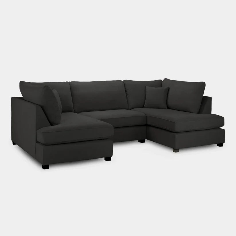 Carnaby Black U-Shape Corner Sofa – Large Fabric U-Shaped Sofa | UK