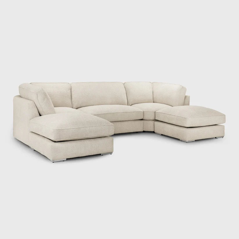 Inga Beige U-Shape Corner Sofa – Large Fabric U-Shaped Sofa with Footstools | UK