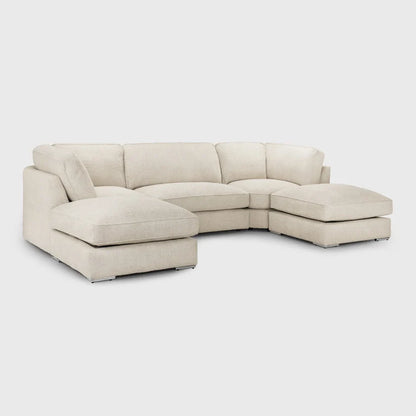 Inga Beige U-Shape Corner Sofa – Large Fabric U-Shaped Sofa with Footstools | UK