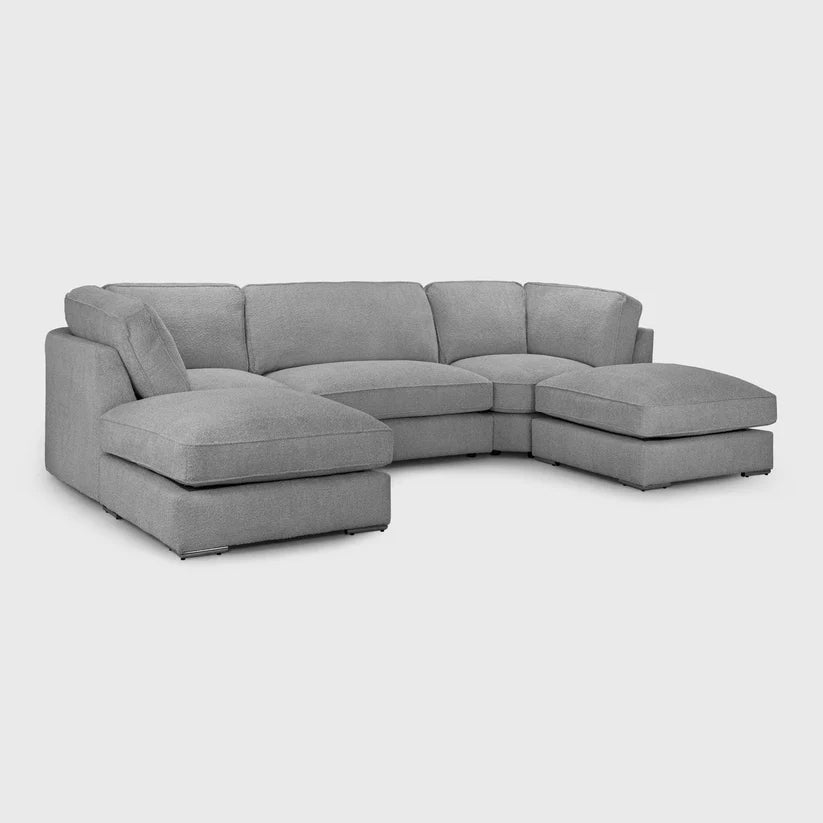 Inga Grey U-Shape Corner Sofa – Large Fabric U-Shaped Sofa with Footstools | UK