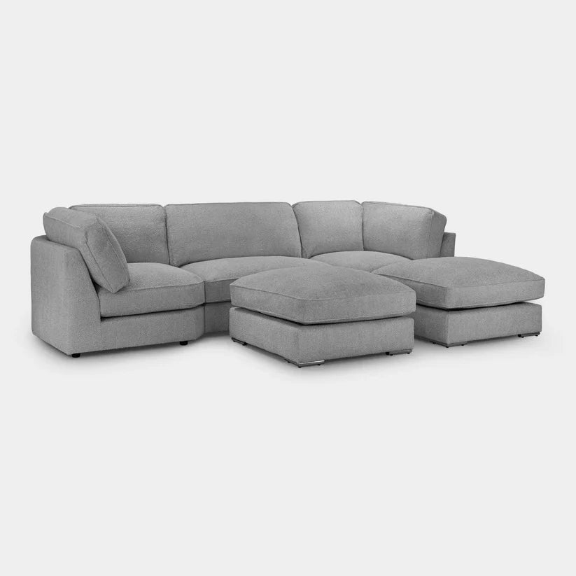 Inga Grey U-Shape Corner Sofa – Large Fabric U-Shaped Sofa with Footstools | UK