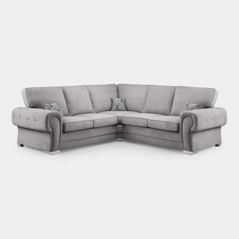 Verona Fullback Grey Large Corner Sofa – Classic Fabric L-Shaped Sofa for UK Homes