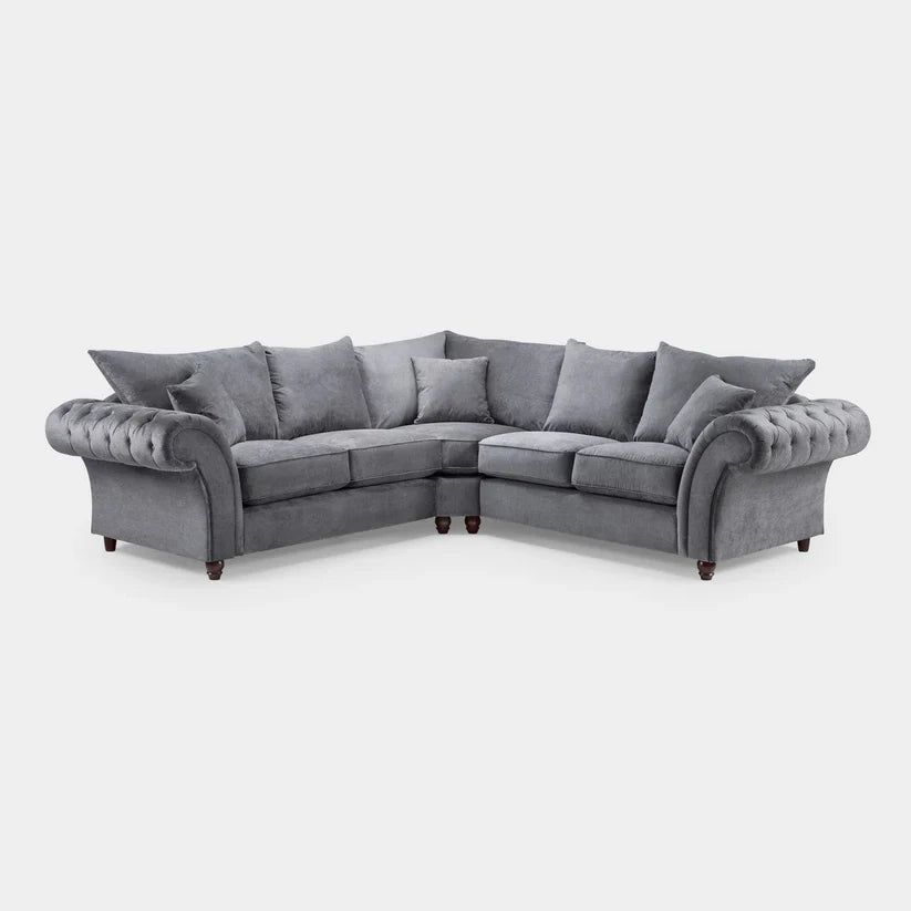 Windsor Fullback Grey Large Corner Sofa – Classic Fabric L-Shaped Sofa for UK Homes