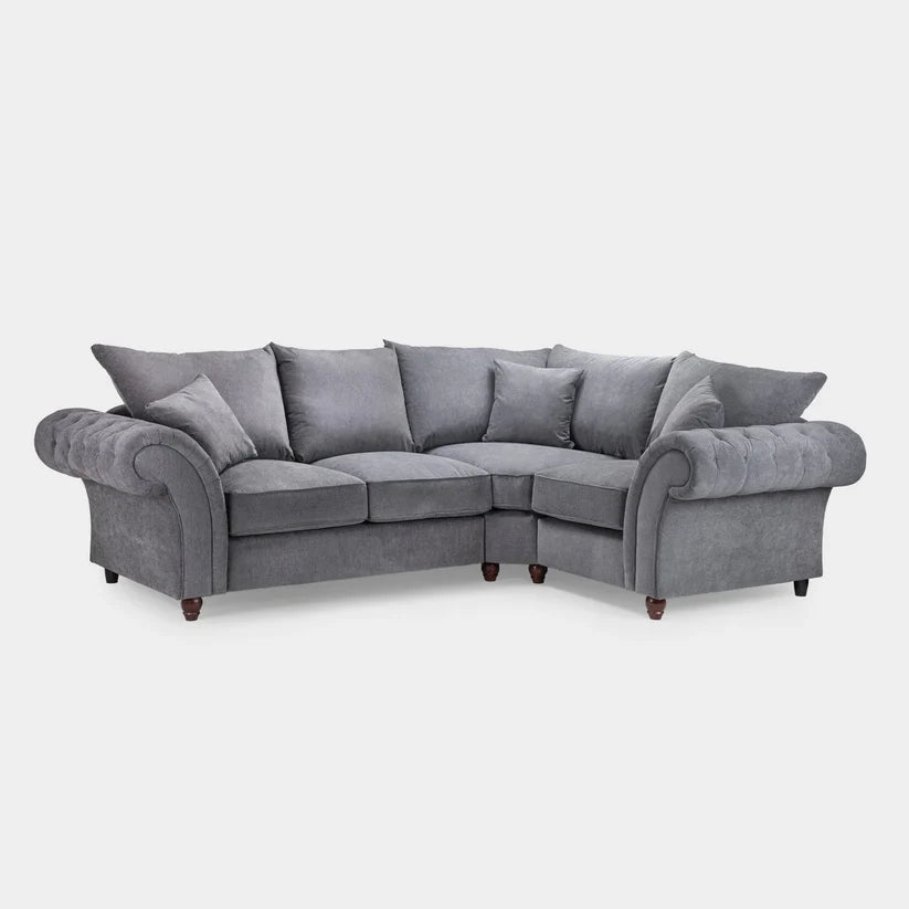 Windsor Fullback Grey Right Hand Facing Corner Sofa – Classic Fabric L-Shaped Sofa