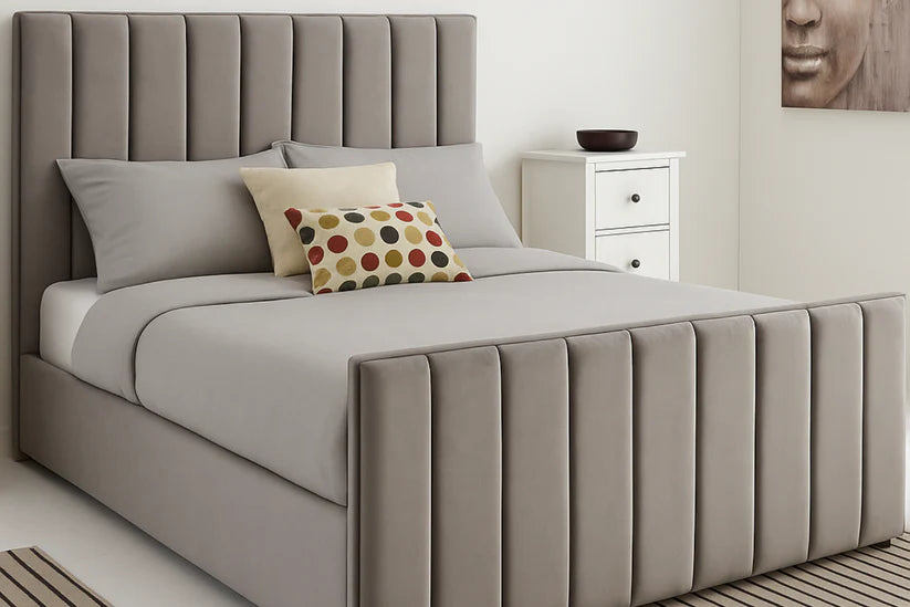 Grey Velvet Ottoman Storage Bed with Mattress Options – Single, Double, King & Super King