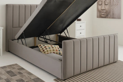 Grey Velvet Ottoman Storage Bed with Mattress Options – Single, Double, King & Super King